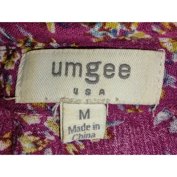 Umgee Dark Pink Floral Print Button Down, Layered Relaxed Fit Blouse, Size Med - Picture 3 of 9